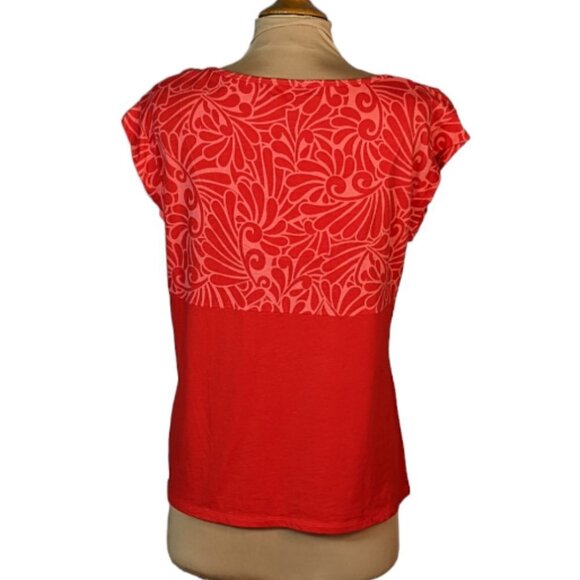LIZ CLAIBORNE Scoop Neck Cap Sleeve T-Shirt Red and Orange Pattern Size Large - Picture 6 of 10